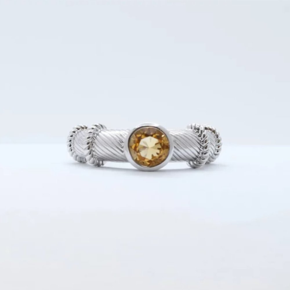 Judith Ripka Sterling & Citrine Cable Stack Ring (sz 7)